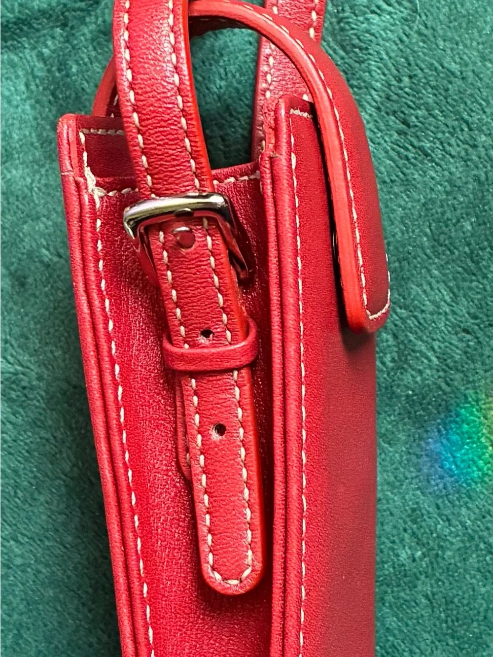 Coach Vintage Red Leather Accessory Buckle Pouch Phone Keys Makeup Headphone Etc